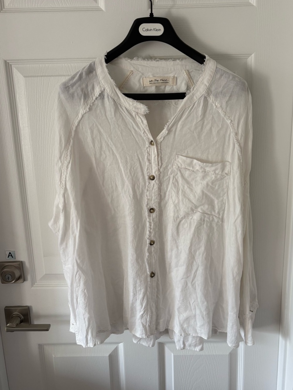 Free People Frayed White Button-Up Top Size S